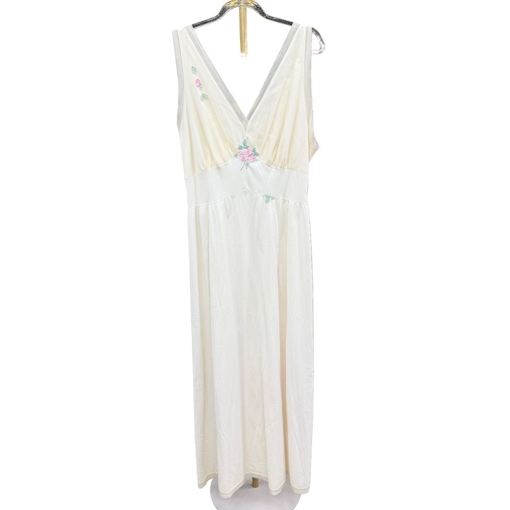 Vintage 60s Cream Floral Babydoll Maxi Nightgown Lingerie Romantic Ethereal - Picture 16 of 16